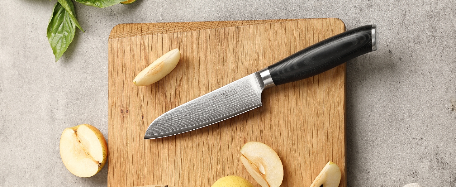 Ніж кухонний Wakoli Mikata Damast 17 см з лезом з дамаської сталі та ручкою Micarta (Сантоку)