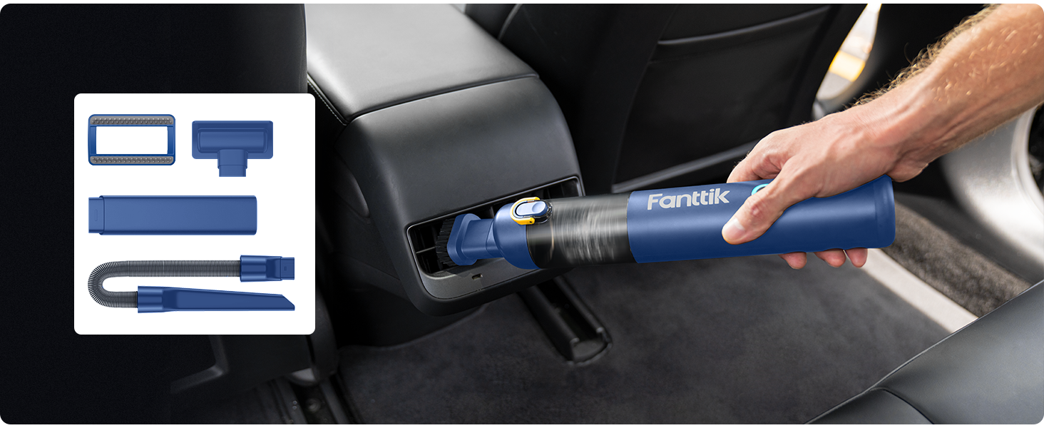 Аккумуляторний автомобільний пилосос Fanttik Slim V8 APEX, портативний ручний міні-пилосос 4-в-1 RobustClean™, 19000 Па/45 AW, 2 режими всмоктування, для авто, офісу та клавіатур (Синій)