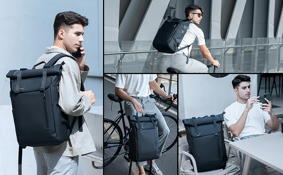 Рюкзак Rolltop чоловічий, водонепроникний, 20L-29L, для ноутбука 17.3', з USB, чорний, для жінок і чоловіків