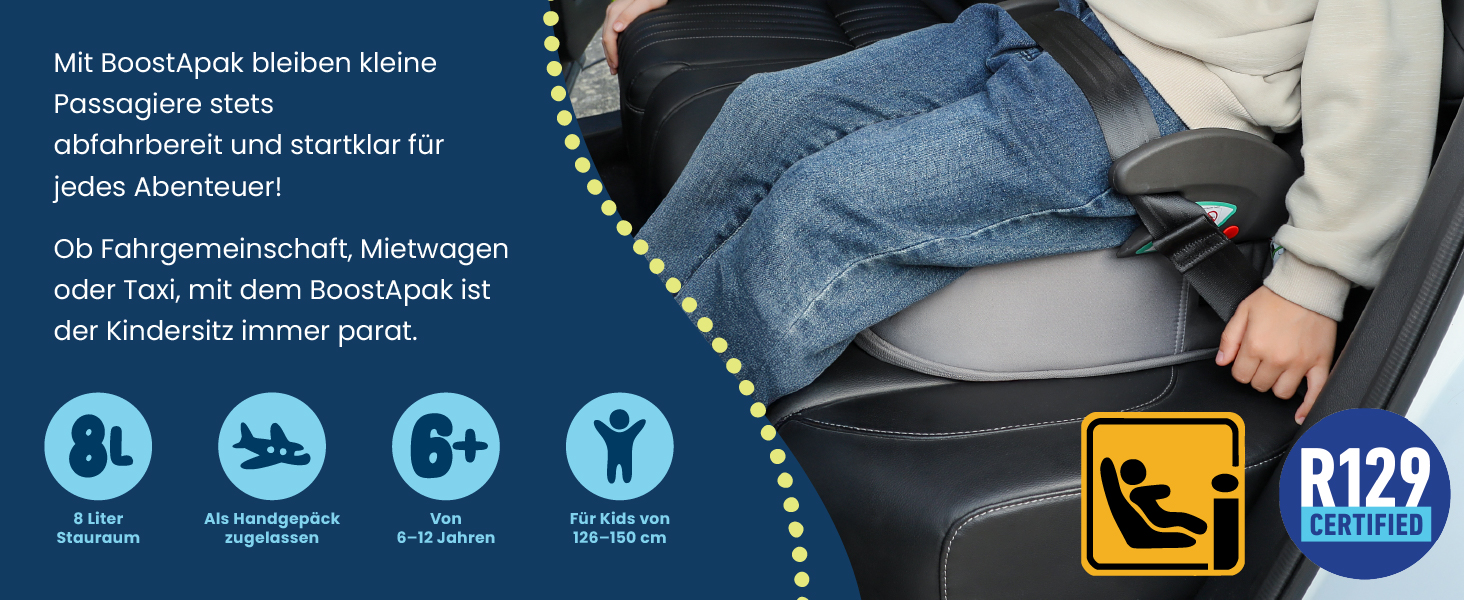 Trunki BoostApak 2-в-1: Автокрісло-бустер з рюкзаком для дітей (6+ років), i-Size, сірий (126-150 см)