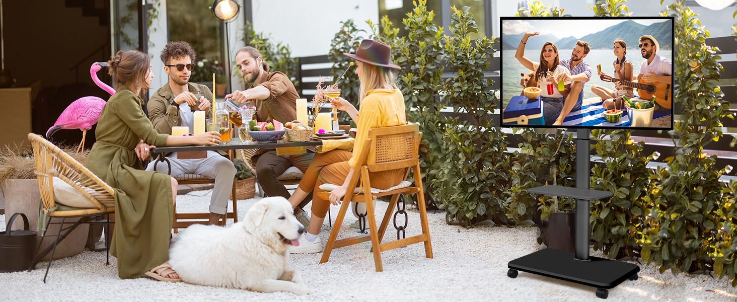 Мобільний телевізійний тумба Hellsehen для LED/LCD/OLED TV 32-70 дюймів (до 45.4 кг), чорна, з регулюванням висоти та фіксаторами коліс