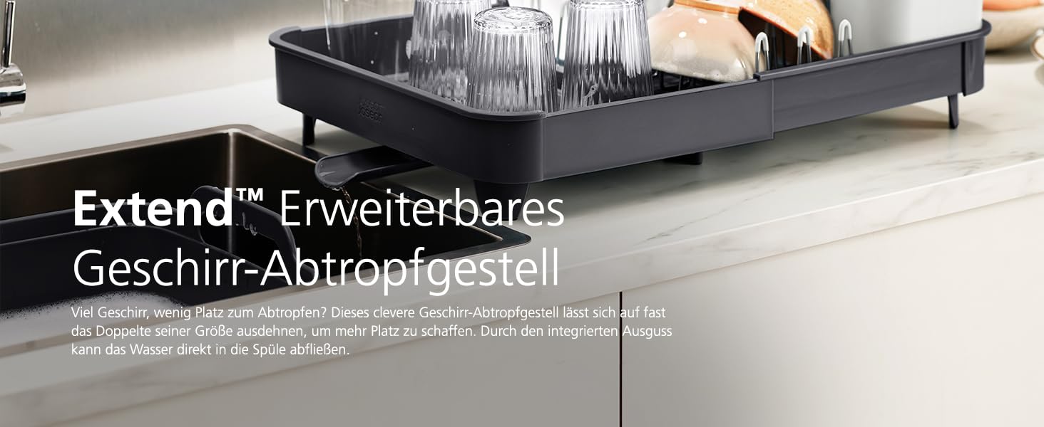 Висувна сушилка для посуду Joseph Joseph Extend з підставкою для столових приборів та виливним краном, сіра, 4 секції