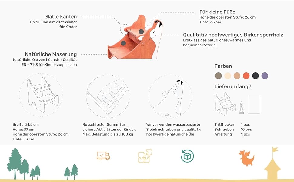 Дитячий тритуходер Wild Kids Modern Tritthocker з дерева, 2 сходинки, для ванної кімнати, натхненний меблями Монтессорі (колір: коричневий, світло-коричневий)