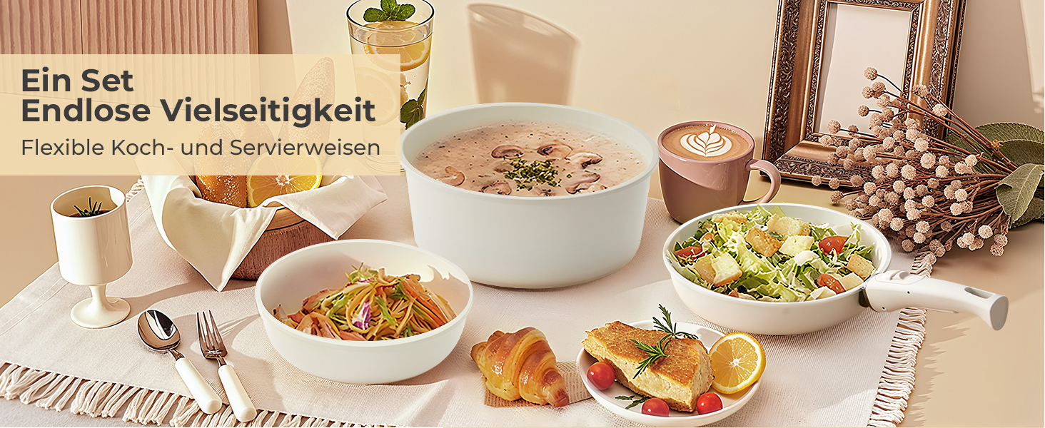 Набір посуду 17 предметів з антипригарним покриттям, індукційний, з керамічним покриттям, сумісний з духовкою, безпечний для миття в посудомийній машині, без PFOA/PFOS