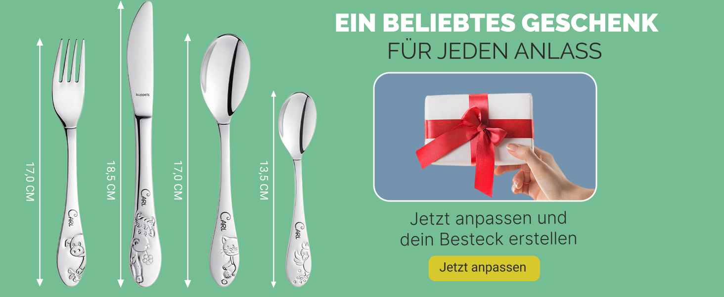 Персоналізований дитячий столовий набір Kinderbesteck з гравіюванням імені – ідеальний подарунок для хлопчика, 3 роки, набір столових приборів з нержавіючої сталі