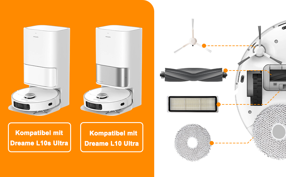 Набір аксесуарів OWZ Запчастини для L10s Ultra / L10 Ultra, 19 шт. Ультра аксесуари Робот-пилосос, 2 основні щітки 6 мішків для збору пилу 4 бічні щітки 4 килимки для вологого прибирання 2 фільтри 1 щітка для чищення