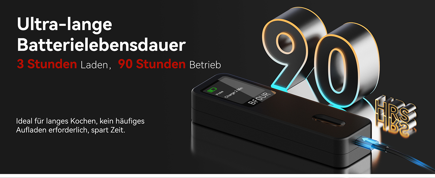 Термометр для м'яса BFOUR BF-30 PRO: бездротовий Bluetooth термометр для гриля з підключенням до додатку, LCD-дисплей, IP67 водонепроникний, для BBQ, духовки, гриля, кухні (чорний)