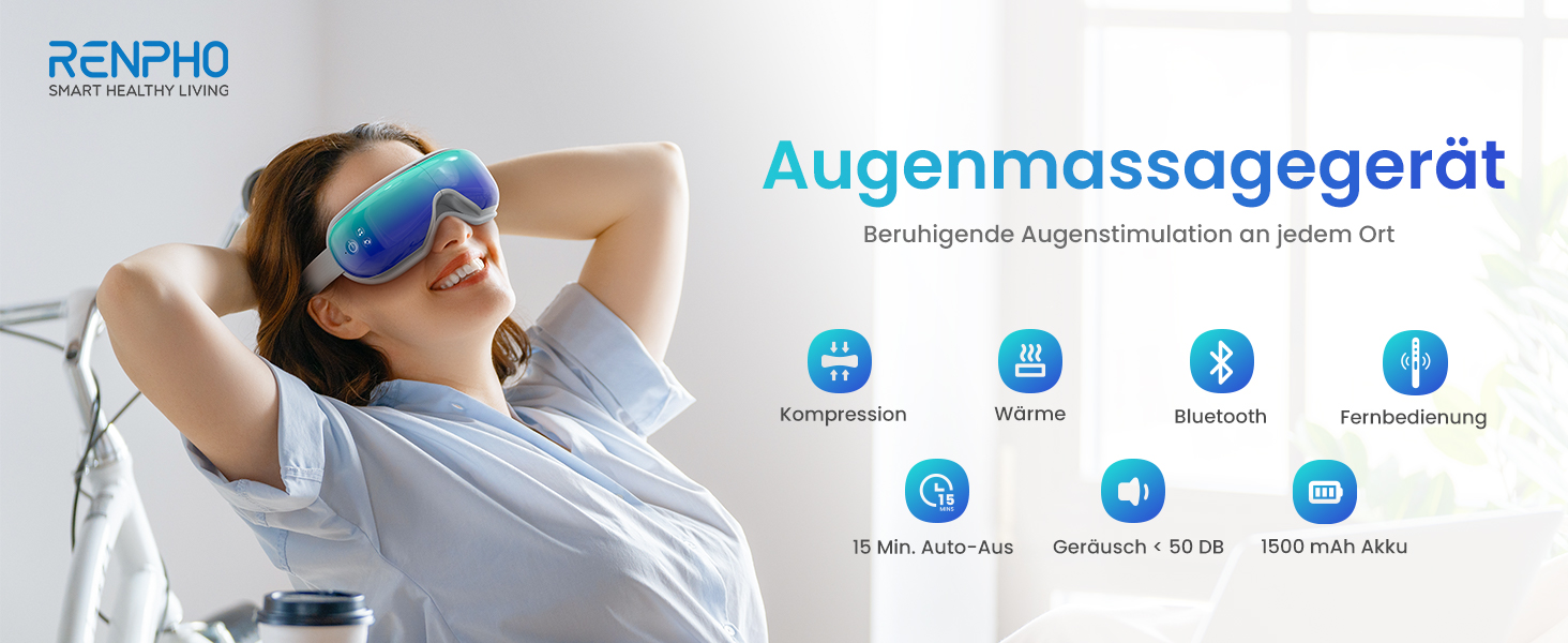 Масажер для очей RENPHO Eyeris 1 з підігрівом, вібрацією та Bluetooth, акумуляторний, для сухих очей
