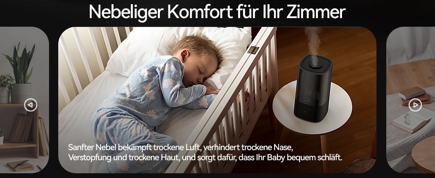 Зволожувач повітря автоматичний для спальні та великих приміщень 4.5л, з таймером, сенсором вологості, до 18 годин роботи, автовимкнення, 360° розпилення (Чорний)