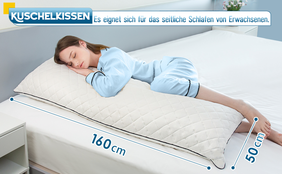 Подушка для сну на все тіло AS AWESLING з ефектом пам'яті (Memory Foam), біла, 160 x 50 см, з чохлом для підтримки бокового сну