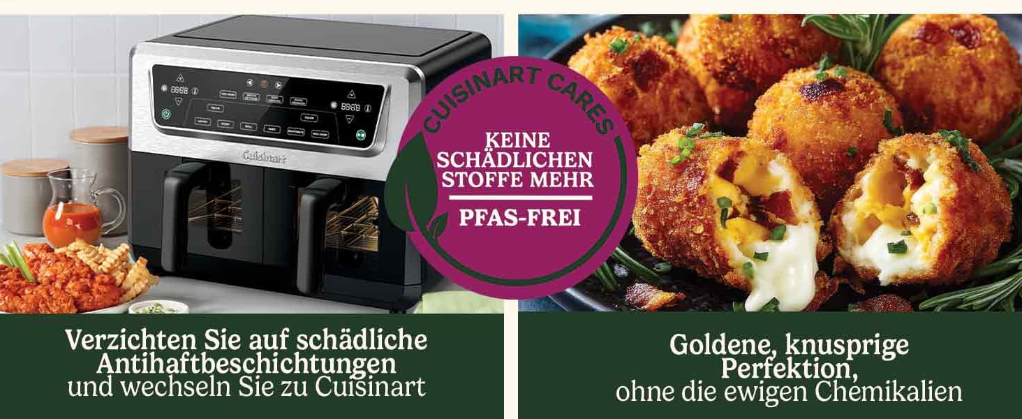 Фритюрниця Cuisinart XXL 10.4L з двозонним нагріванням | Без PFAS та хімікатів | Для смаження, грилю, випікання, дегідратації та підтримання тепла | 2 x 5.2L, 8+ порцій | Знімні деталі з нержавіючої сталі (2 камери)