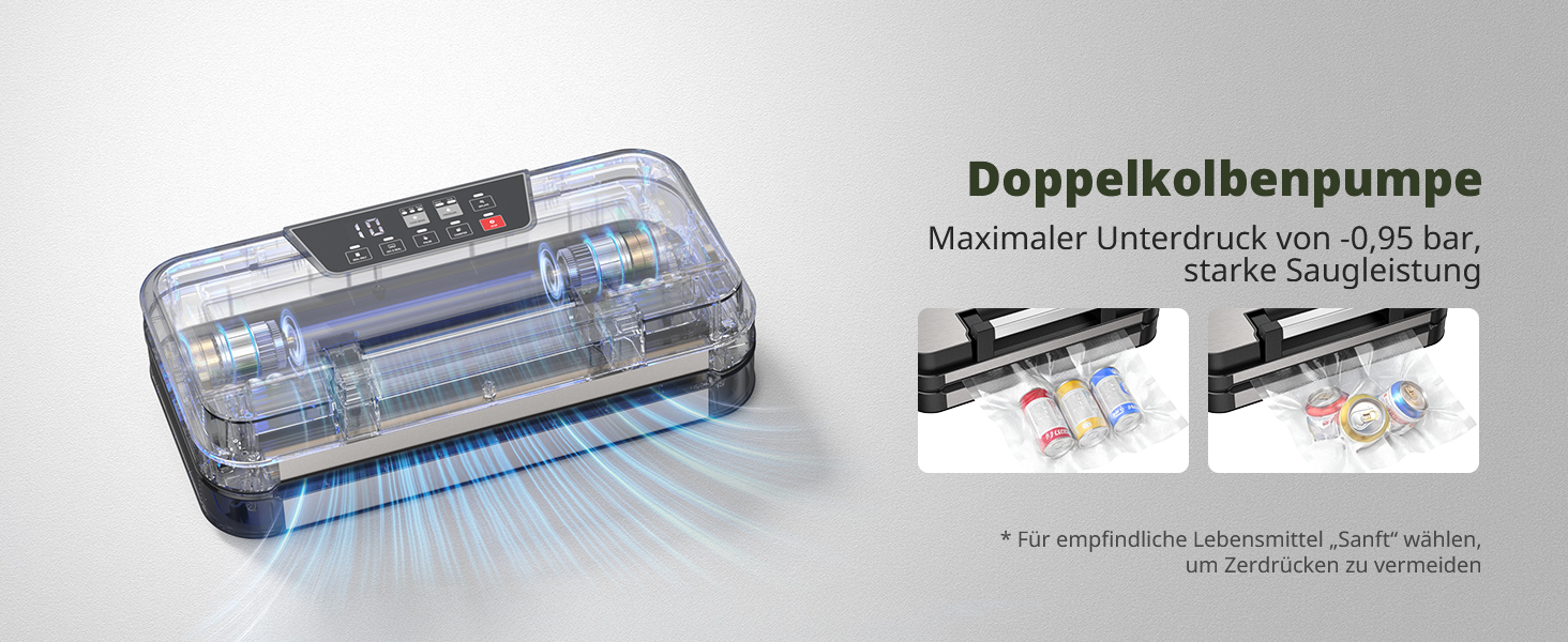 Вакууматор AIRMSEN 95 кПа з функцією підкачки, професійний вакуумулятор для сухих та вологих продуктів, 120 Вт, з відсіком для рулонів, різаком та шлангом, подвійний шва 2x3 мм