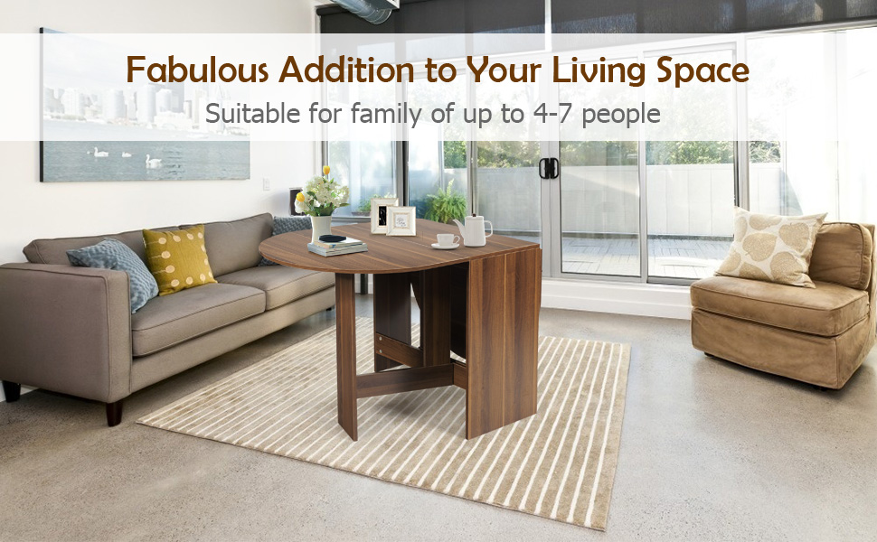 Розкладний обідній стіл GIANTEX для кухні та вітальні, дерев'яний, овальний, на 4-7 осіб, 163 x 80 x 75 см