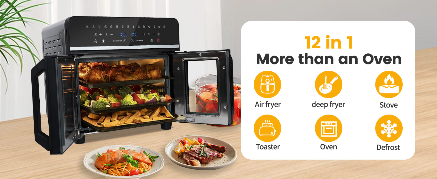 Фритюрниця-мініпіч Air Fryer Emphsism Dual Zone XXL з LED-сенсорним екраном, 1800W, 15 програм, з рецептами та 11 аксесуарами