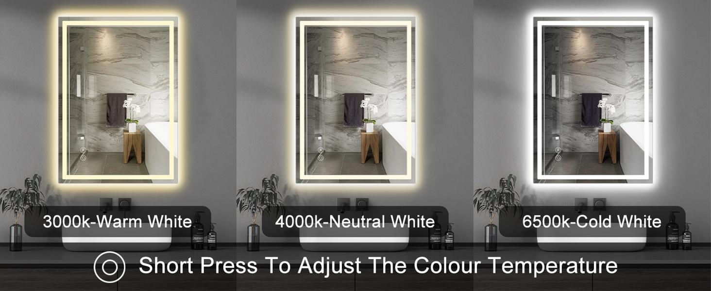 Дзеркало для ванної кімнати Habison з підсвічуванням LED, 50x70 см, сенсорне керування, регулювання яскравості, 3 колірні температури, функція пам'яті, антизапар, без Bluetooth