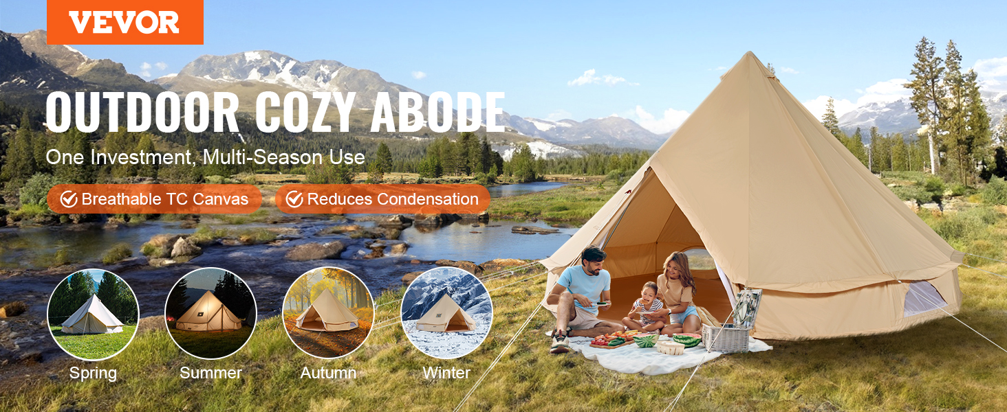 Намет-юрту VEVOR Glockenzelt 7м бавовна TC, для 6-12 осіб, з PVC підлогою та міцними сталевими стійками для кемпінгу