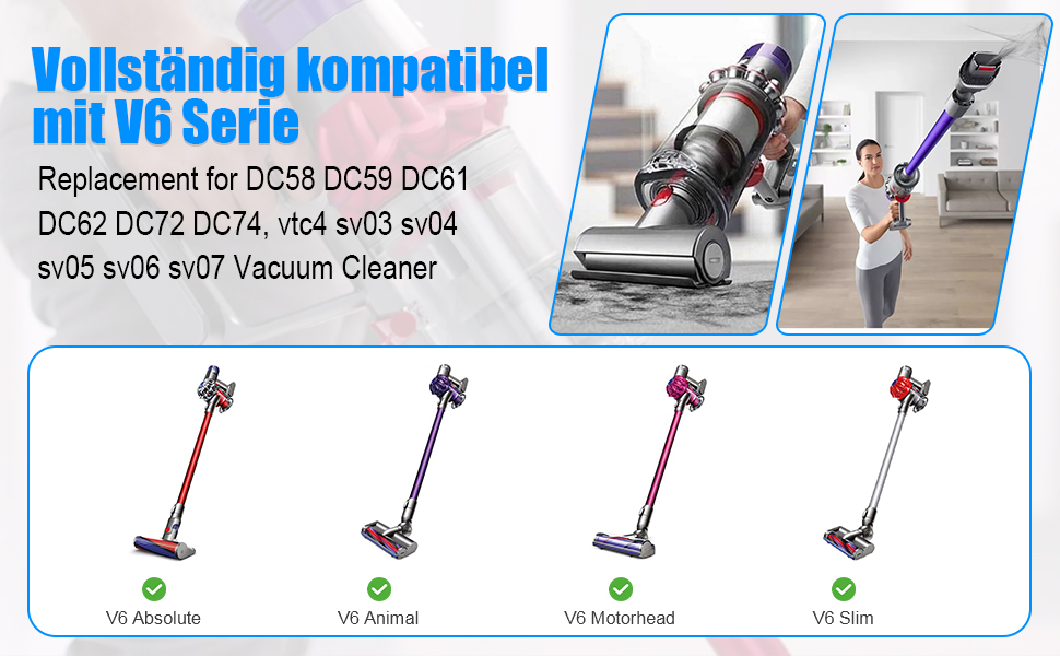 Акумулятор Dyson V7 SV11: Замінний акумулятор для пилососів Dyson Animal, Motorhead, Trigger, Fluffy (229687) з LED дисплеєм + 2 фільтри, викрутка, гвинти, блокування кнопки (Сірий)