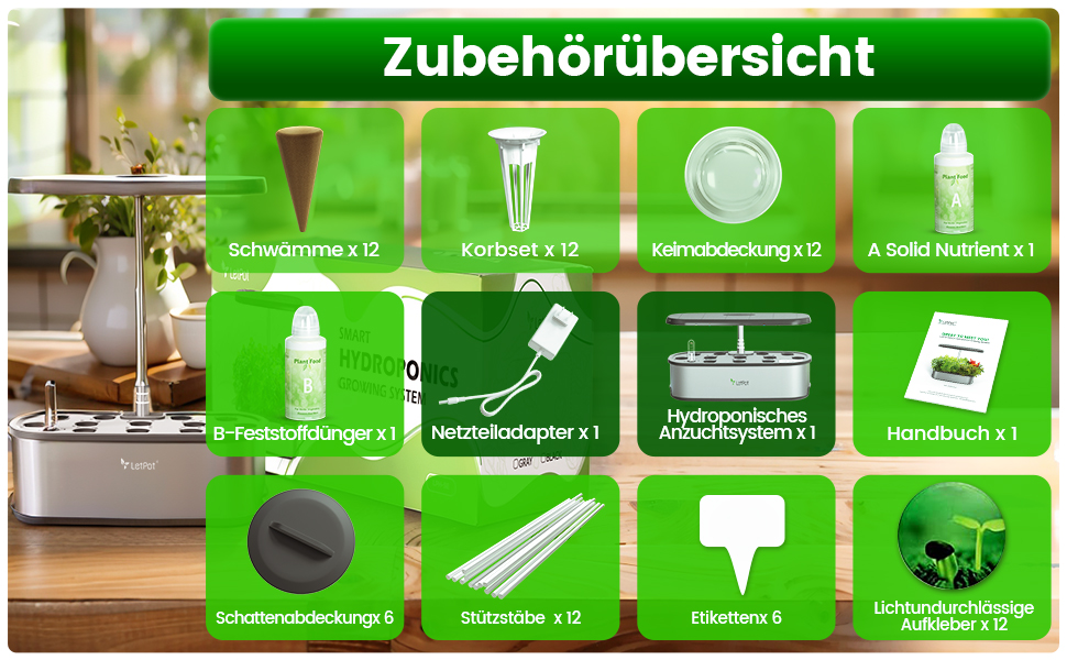 LETPOT LPH-SE: Система гідропоніки WiFi для вирощування трав, 12 капсул, внутрішній сад з LED-підсвічуванням 24W, 5.5L резервуар, автоматичний таймер
