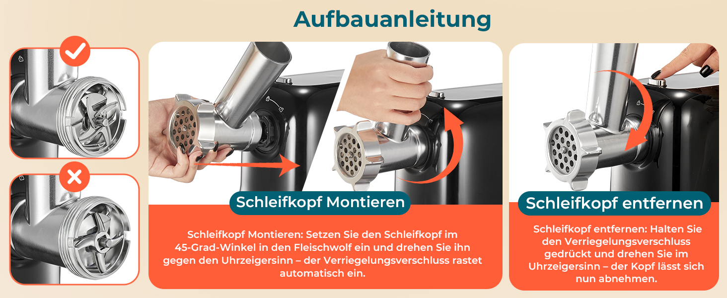 М'ясорубка електрична Fohere 2000 Вт з насадками для ковбас та кубів, 3 диски (3/5/7 мм), чорна