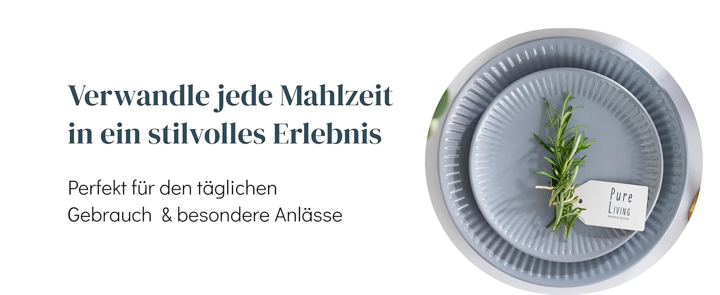 Набір посуду Steingut Hygge 24 елементи (6 осіб), сіро-блакитний колір, преміум якість, комплект посуду для сервірування столу