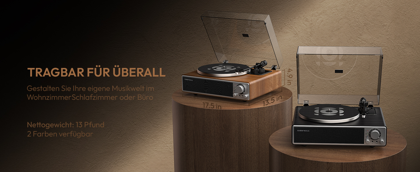 ONE-Q Hi-Fi вініловий програвач з Bluetooth 5.4, вбудованими динаміками, фонокоректором, магнітною голкою AT-3600L, 33/45 об/хв, два режими швидкості