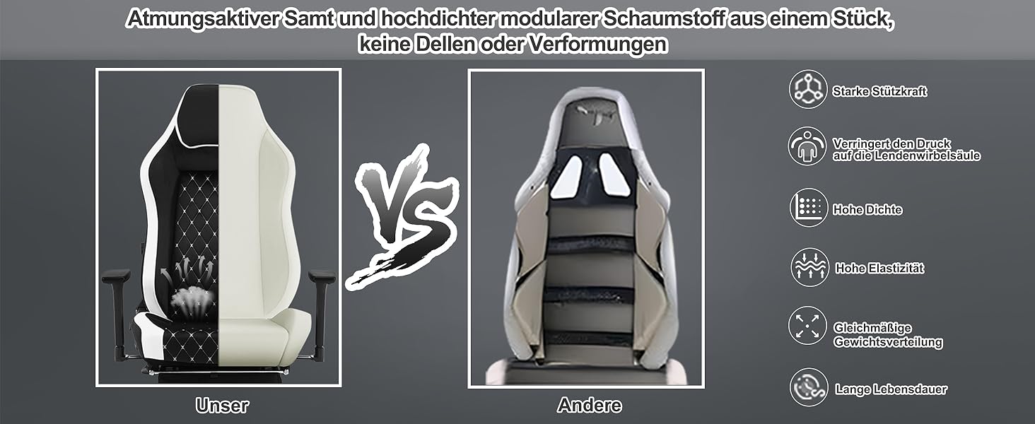 Ігровий крісло WOLTU, ергономічний офісний стілець з інтегрованим м'яким наповнювачем, адаптивною підтримкою попереку, підставкою для ніг та регульованими підлокітниками, металевий каркас