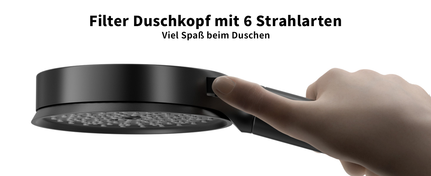 Фільтр для душу Cobbe з шлангом, високонапірна ручна лійка з 20-ступеневою фільтрацією, економна лійка з 6 режимами, підвищувач тиску для жорсткої води, чорний, 6 режимів, шланг