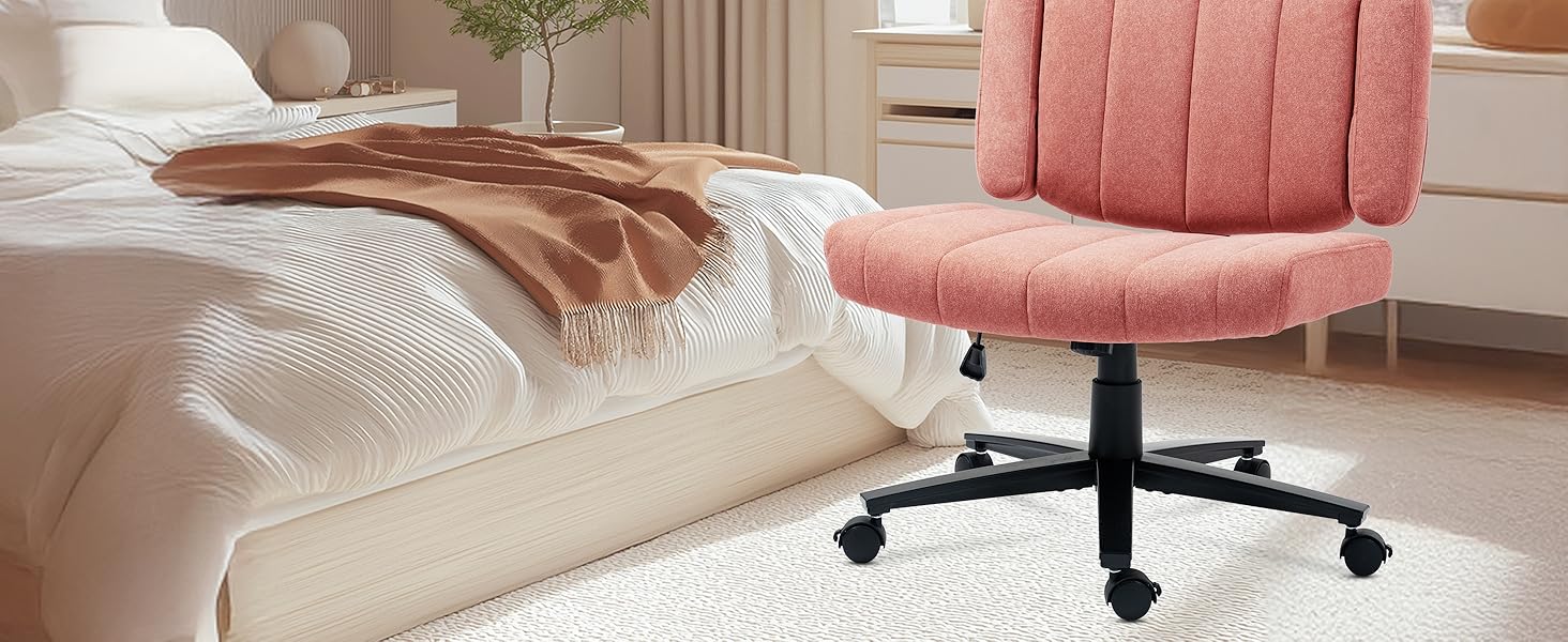 Крісло Vigosit Criss Cross з регульованими підлокітниками та колесами, антиковзаюча тканина, м'яке сидіння, поворотне, для дому, туалетного столика, офісу (Сірий/Рожевий)