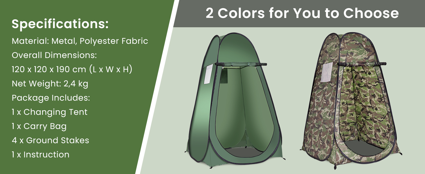 Намет для душу HOMASIS Pop up, 120x120x190 см, зелений - портативний, з кишенькою, для кемпінгу та відпочинку на природі