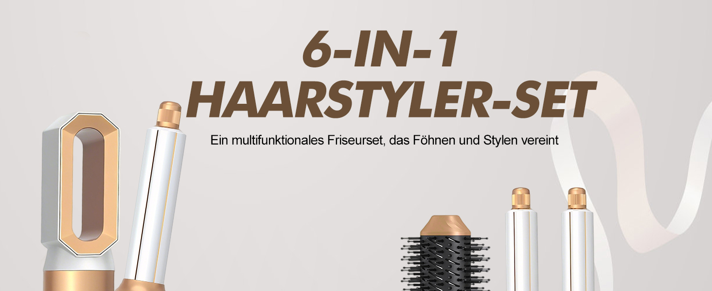 Airstyler 5 в 1 1000W Warmluftbürste набір для укладки волосся: фен-щітка, випрямляч, плойка, насадки для локонів та сушіння