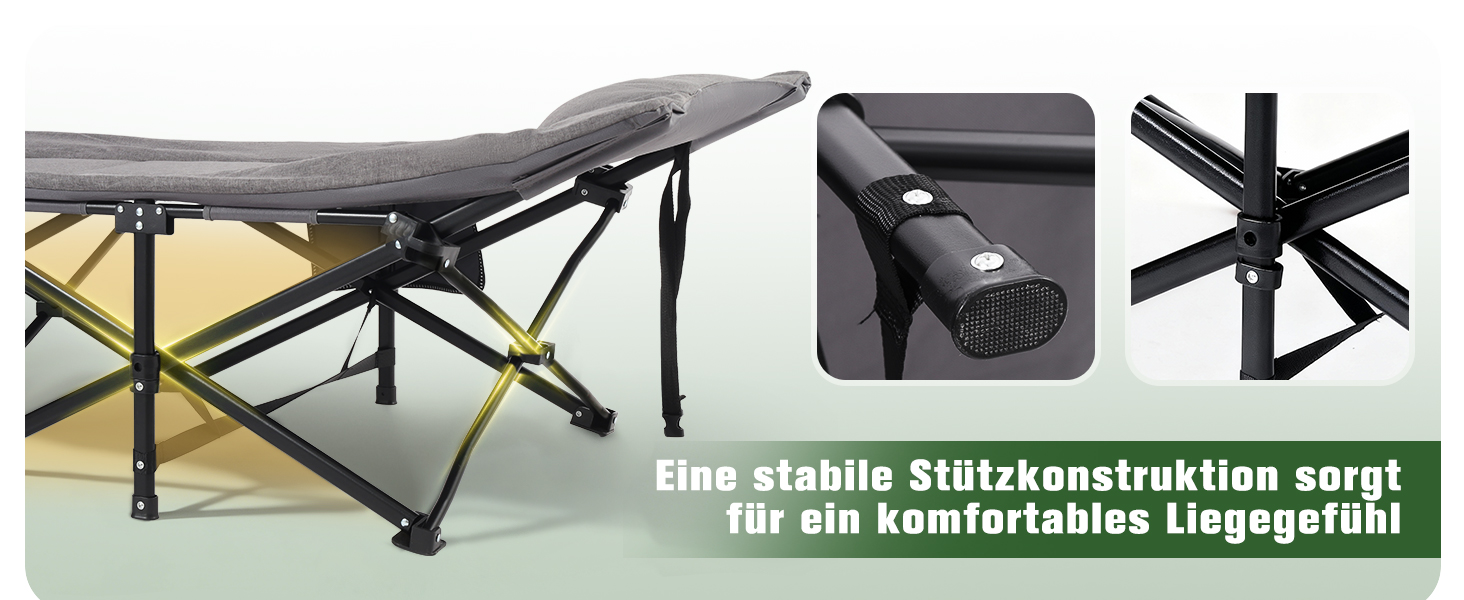 Складане кемпінгове ліжко Sekey з матрацом та бічною кишенею, 190 x 71 x 36 см, поширена шезлонг-ліжка для відпочинку на природі, в саду, на фестивалях та в подорожах