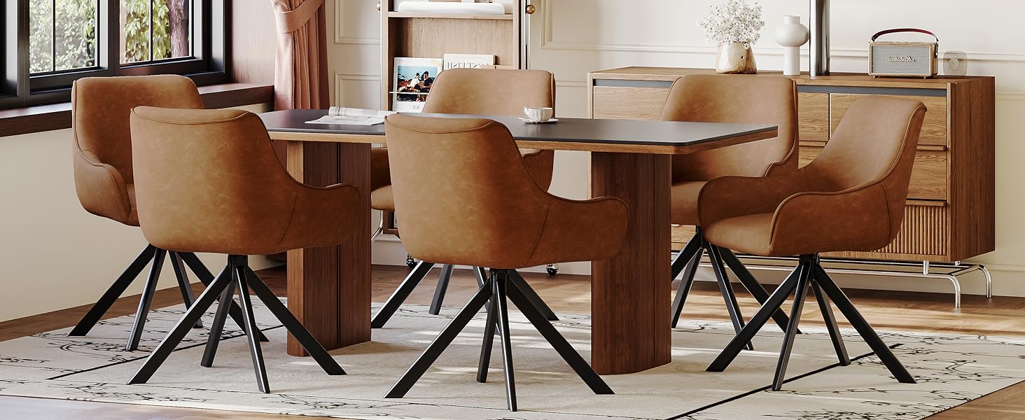 Обідні стільці поворотні, набір 4 шт. з підлокітниками, коричневі. Сучасні стільці для кухні, вітальні, офісу з металевим каркасом та спинкою. Зручні, з м'яким сидінням з льону.