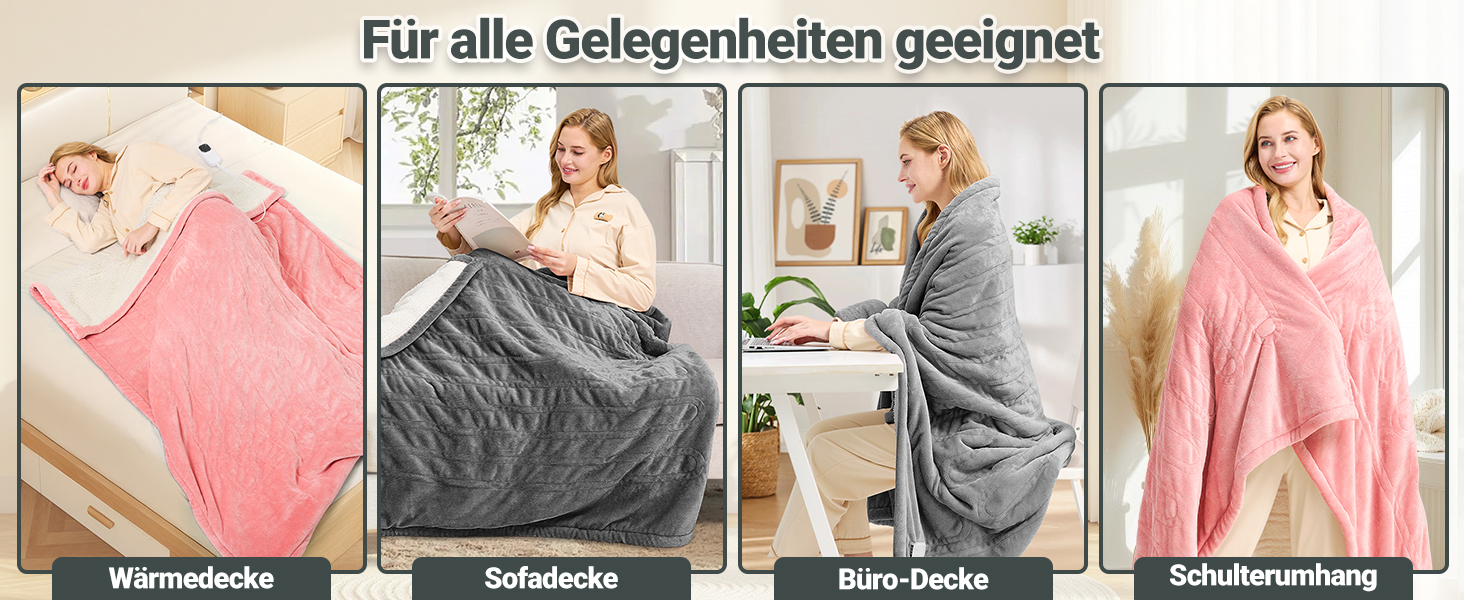 Електрична ковдра з автовимкненням 130x180 см, 8 рівнів нагріву, таймер 12 годин, пральна машина, флісова ковдра для ліжка, дивана, офісу, рожева