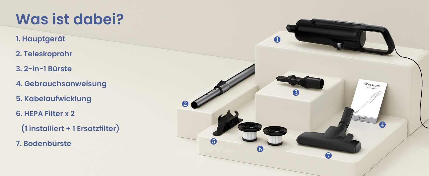 Версолайф C8PRO - пилосос з кабелем, 30000Pa/600W, 6-в-1, для твердих поверхонь, килимів та шерсті тварин, чорний