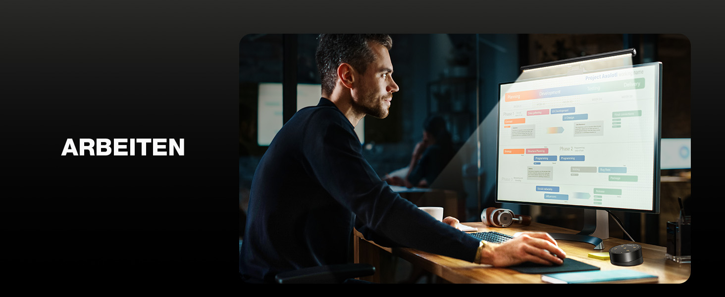 Світлодіодна лампа-панель Douxlife для монітора з підсвічуванням, USB офісна лампа з сенсорним керуванням та пультом, 42 см, регульована яскравість/колірна температура, Screenbar для ПК, чорний