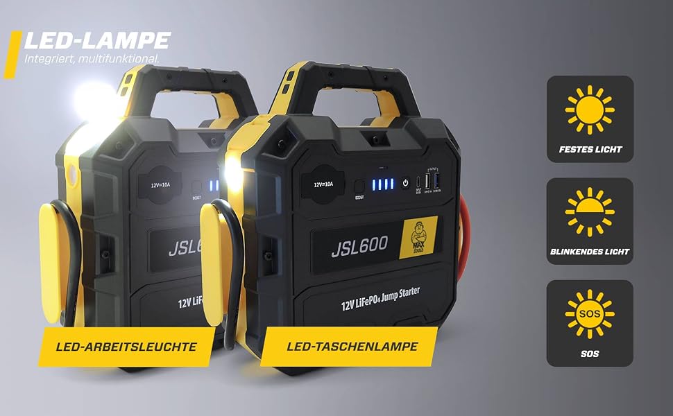 Бустерний пускач MAXTOOLS JS500 2200A 22Ah для авто та мікроавтобусів 12V (бензин/дизель), Powerbank з LED-ліхтарем та USB-портом
