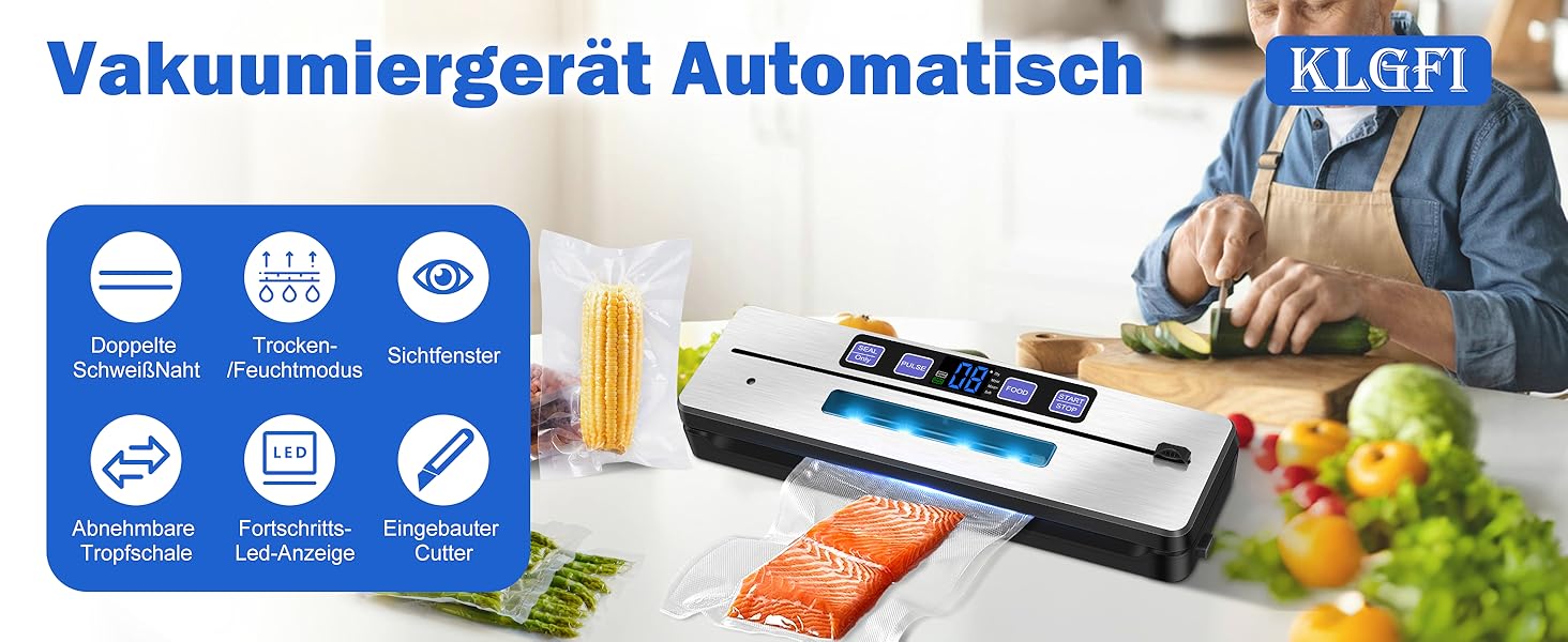 Вакууматор для продуктів 7 в 1 з подвійним швом, професійний вакуумний пакувальник з цифровим таймером, вбудованим різаком та 50 пакетами, сріблясто-чорний