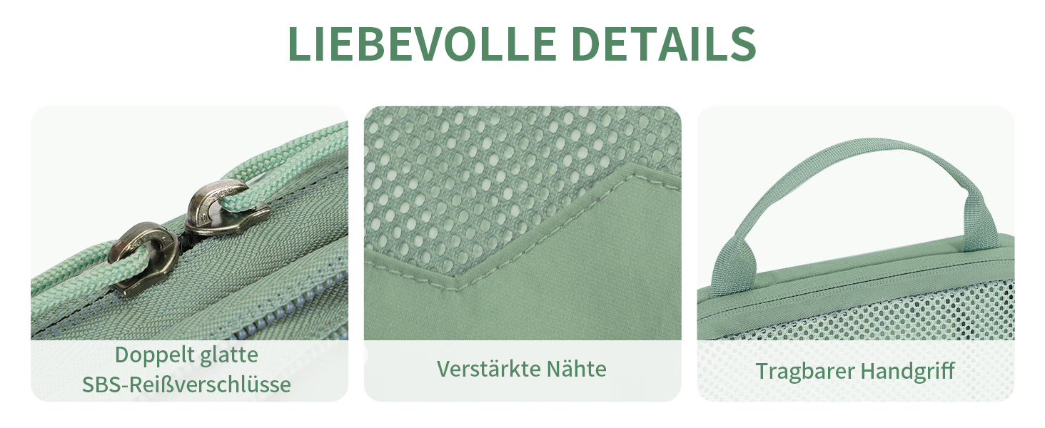 Набір компресійних органайзерів для валізи та рюкзака ECOHUB, 4 предмети, еко-серія з сіткою та бирками, зелений