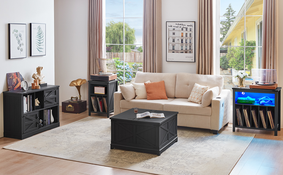 Підставка для програвача вінілу з місцем для платівок, чорна. Місце для 160 платівок. Дерев'яна підставка-шафа для програвача, полиця для вітальні, спальні, офісу