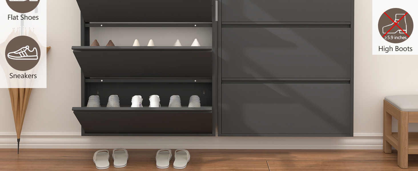 Чорний настінний органайзер для взуття GREATMEET з 4 висувними ящиками, вузький, для передпокою