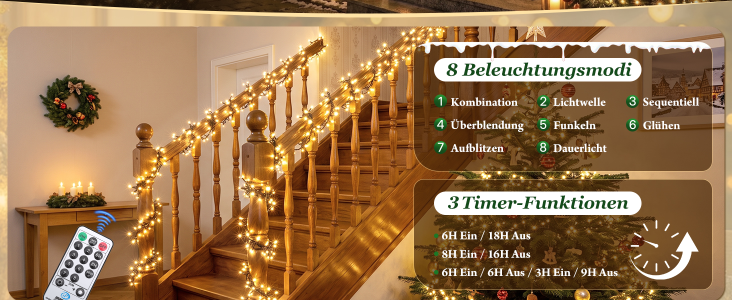 Світлодіодна гірлянда SALCAR для ялинки 26м, 360 LED, теплий білий колір, з пультом дистанційного керування