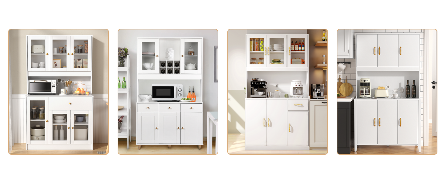 Кухонна шафа VOWNER з робочою поверхнею, буфет на кухню з 4 шафами, вітрина, буфет з регульованими полицями, 80 x 40 x 180 см, для кухні, вітальні, офісу, їдальні (білий) (чорний)