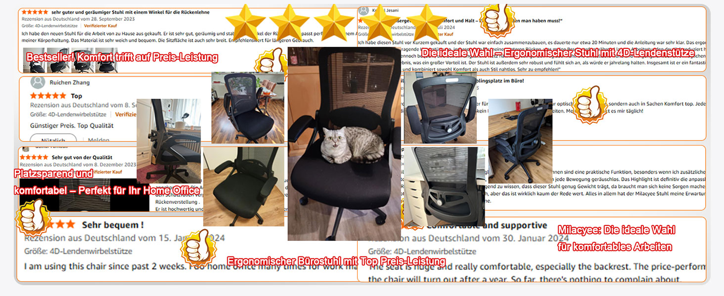 Ергономічне крісло для офісу, комп'ютерне крісло з регульованою 4D поперековою підтримкою, поворотне крісло з відкидними підлокітниками, крісло з функцією нахилу 90°-125°, сітчасте крісло до 130 кг, чорне