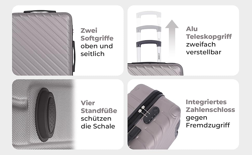 Набір валіз Onbest 3 шт. XXL (20', 24', 28') з ABS пластику – міцні та легкі валізи з колесами. В комплекті: валіза, ролтоп, валіза-ролкер + цифрова вага. Колір: шампань