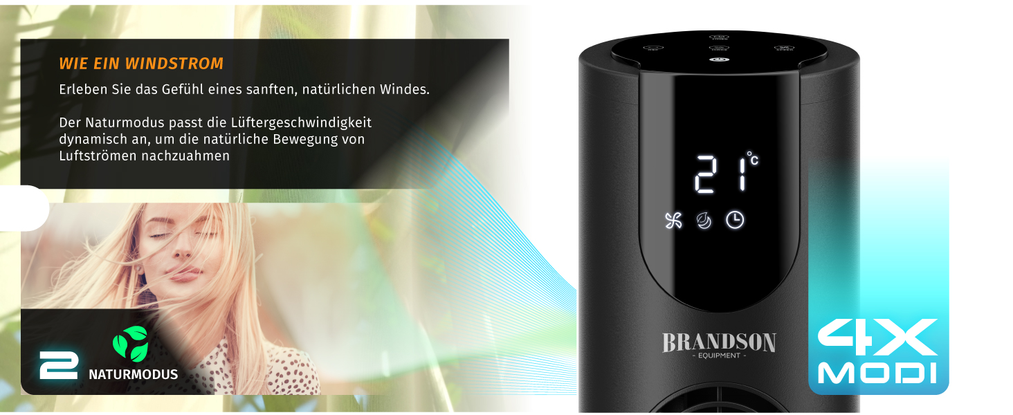 Вентилятор Tower Brandson з Еко DC мотором, 8 швидкостей, таймер, дистанційне керування, енергозберігаючий, преміум-якість