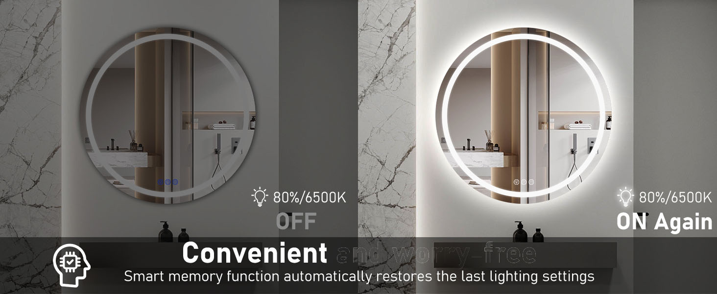 Дзеркало для ванної кімнати з підсвічуванням, 60 см, кругле, з антизапарюючим покриттям, диммер, 3 кольори світла, 60x60 см
