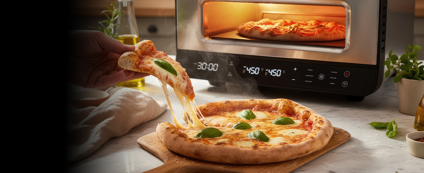 Електрична піч для піци Heidenfeld Pizzaboss, 1850 Вт, до 450°C, повний набір, сріблясто-чорний