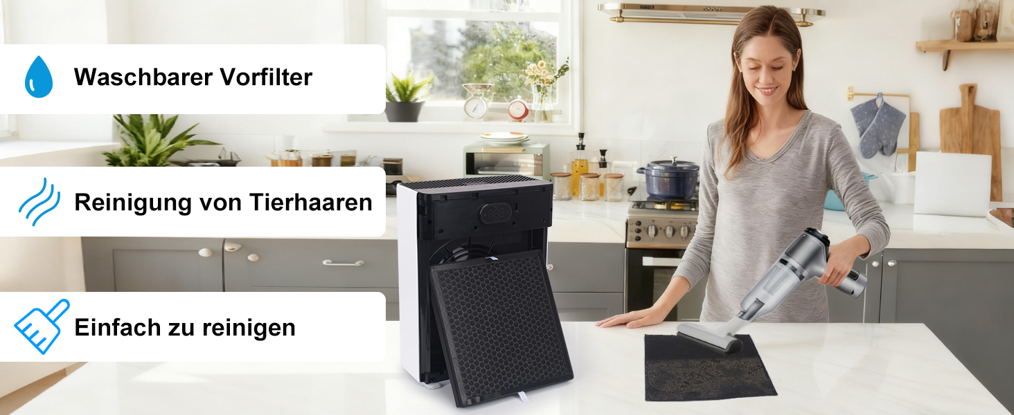 Повітряочисник HEPA з керуванням через додаток, LED-дисплей, тихий режим (22 dB), CADR 250 м³/год, для кімнат до 90 м², режим для тварин, видаляє 99,97% пилу, пилку, шерсті та запахів