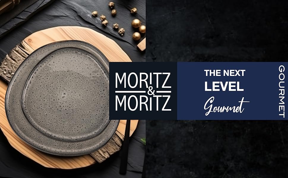 Набір посуду Moritz & Moritz ORGANIC 18 предметів (6 осіб) сірий - елегантний набір тарілок з високоякісної кераміки (6 великих, 6 десертних, 6 супових тарілок)