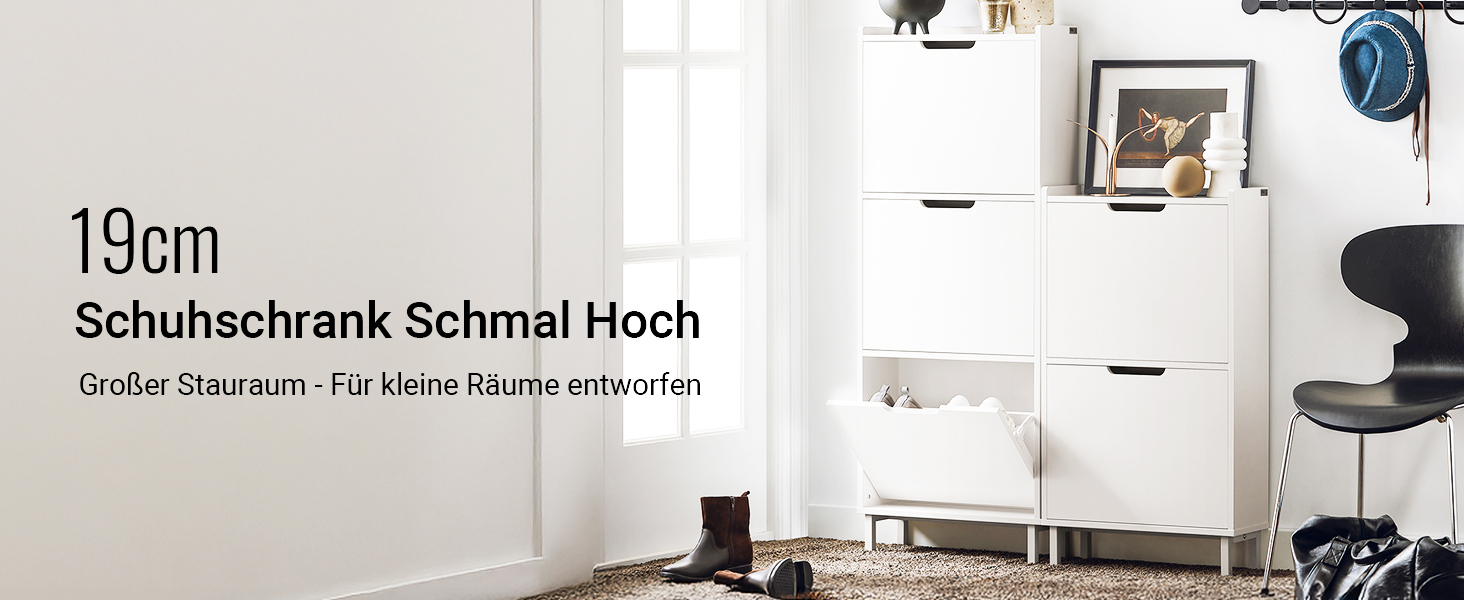 Взуттєва шафа SoBuy вузька з 3 дверцятами, компактна, біла, 50x129x19 см (FSR151-H-W)